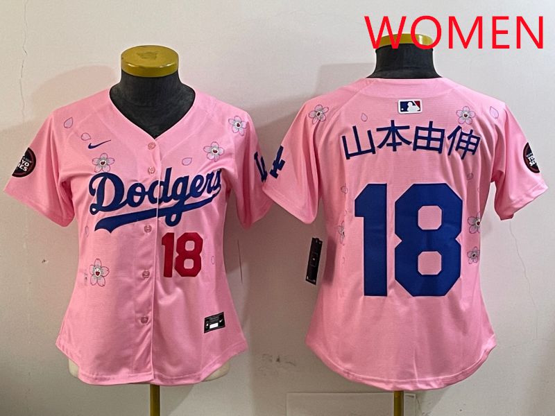 Women Los Angeles Dodgers #18 Yamamoto Pink Sakura Edition 2025 Nike MLB Jersey style 7
